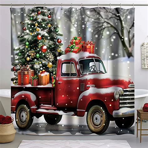 christmas truck shower curtain